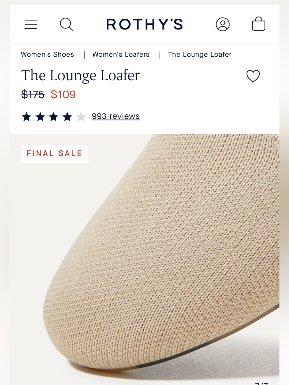 Rothy’s The Lounge Loafer in Sandstone Cream - Picture 6 of 14